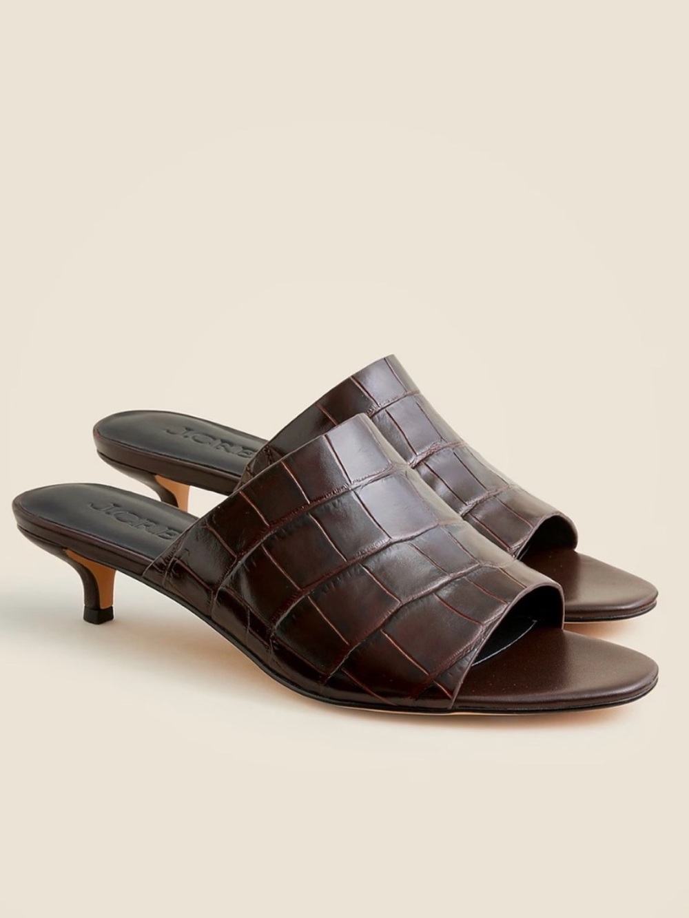 J.CREW Brown Croc-Embossed Slide Sandals